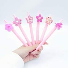5/10pcs/20pcs Cherry Blossom Shaped Sakura Pink Series Patch Pen, PVC Soft Rubber Material Gift Pen, Student Writing Ballpoint Pen, Smooth Fast-Drying Non-Stop Ink, Random Style - Sets - View 5