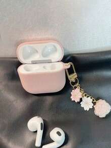 Solid Color Earphone Case + Flower Pendant Compatible With Apple Pro/Pro2/3rd Gen/1st Gen/2nd Gen/4th Gen/Pro3 Bluetooth Earphone Charging Case Protective Shell - Pink - View 6