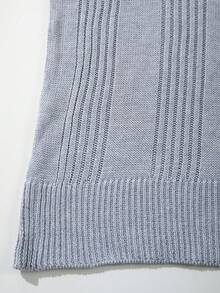 Men's Neutral Crew Neck Pullover, Casual Commute Versatile Business Solid Color Half-Open Collar Textured Short Sleeve Loose Fit Knit Top, Spring/Summer - Grey - View 7