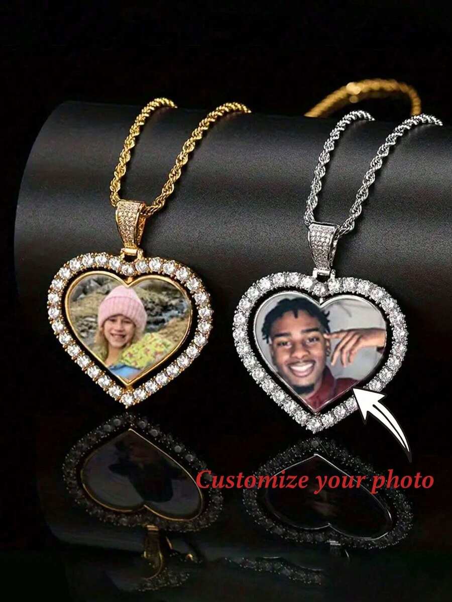 1pc Customized Rotating Photo Pendant Necklace, Gift Jewelry, Suitable As Luxury Gift For Couples, Father, Mother, Family, Friends, Anniversary, Birthday