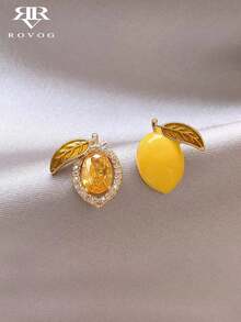 1 Pasang Anting Tusuk Lemon Enamel Kaca Modis Cocok untuk Acara Santai Wanita - Kuning - View 1