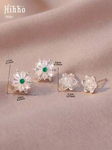 Hihho 1 par de pendientes de botón estilo delicado y suave con diseño de copo de nieve & flor, adecuados para el uso diario, citas y reuniones de mujeres - pendientes - Ver 7
