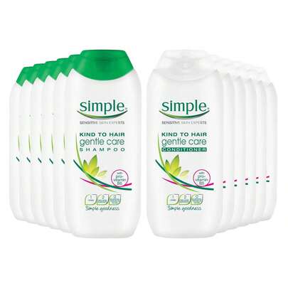 Simple Kind To Hair Gentle Care 12 Piece Bundle - 6 Shampoos & 6 Conditioners (200ml Each)
