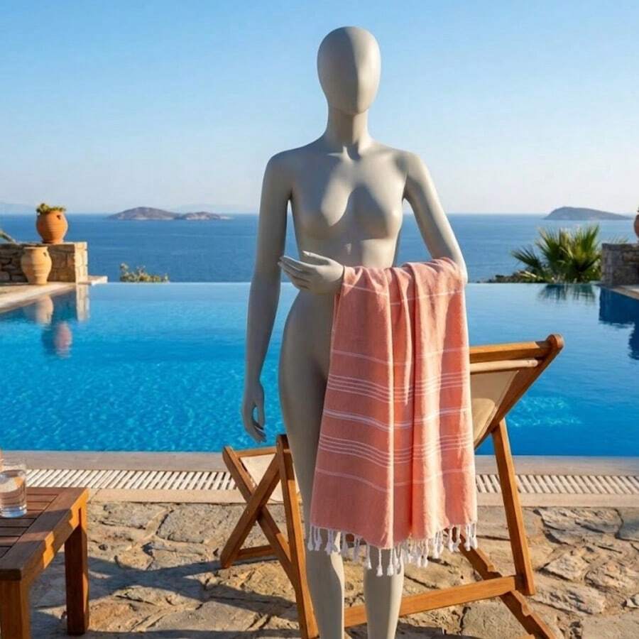 Simi Peshtemal, Turkish Peshtemal, 90x180 Cm Beach Peshtemal, Turkish Peshtemal, Fouta Towels - Orange - View 1