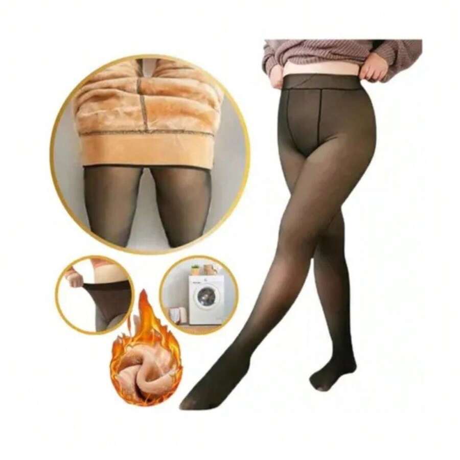 Calça Térmica Translúcida Aveludada Tamanho Único 32x99cm - Preta Inverno Quentinha - Preto - Visão 1