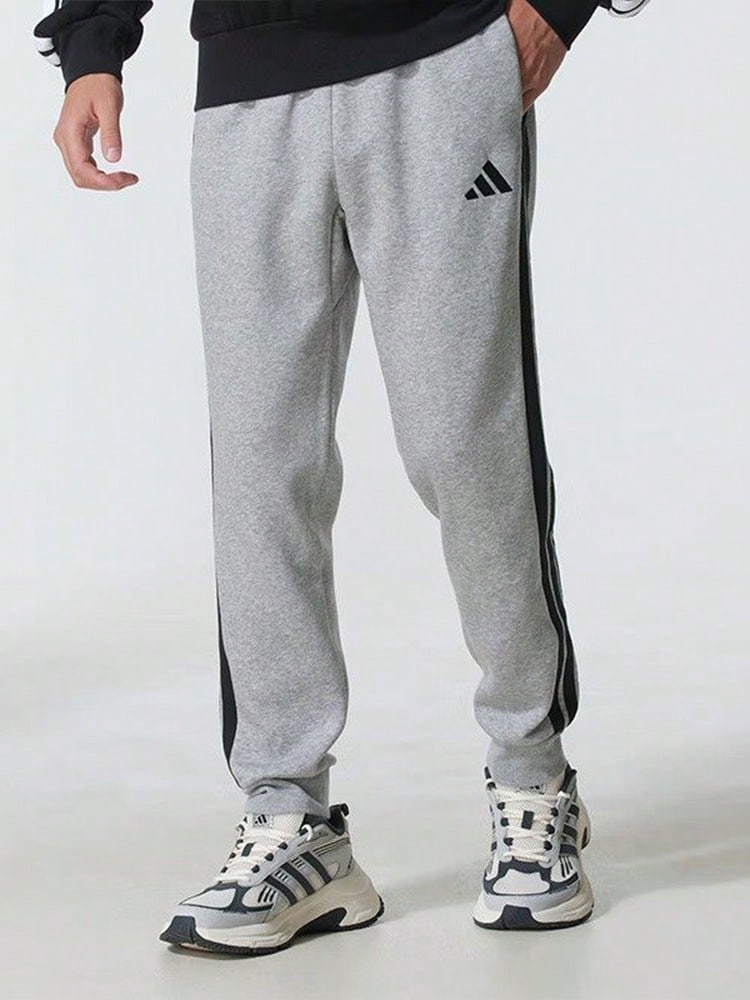 Adidas Striped Mid-Rise Jogger Knit Track Pants For Men - Grey - View 1
