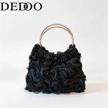 Dedoo 新款時尚百搭耐用金屬五金裝飾百褶大容量雲朵托特包 - 黑色 - 查看 9
