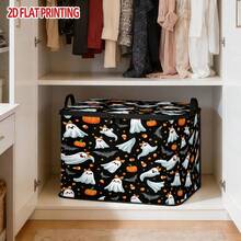 1pc Large Foldable Zipper Storage Box, Cute Bow Ghost Halloween Storage Box, Premium Style Element Print, Perfect For Home And Travel Storage - Multicolor - View 5