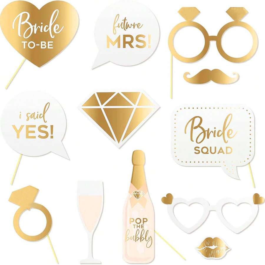 Wedding Party Photo Booth Props Kit, Bride To Be Photo Booth For Wedding Bridal Shower Party Favor Supplies Pose Sign Dress Up Fun Accessories - View 1