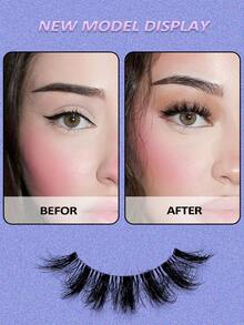 Asiteo 7 Pairs Thick Cat Eye Transparent Band Faux Mink Eyelashes Fluffy Natural Long Soft Volume For Vacation Makeup Extension - Black - View 5