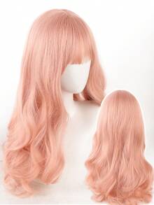 Long Wavy Synthetic Fiber Wig With Bangs, Natural Looking Soft Hairpiece With Breathable Rose Lace Inner Net, Women's Halloween Daily Wear Cosplay Wear Wig - Multicolor - View 13