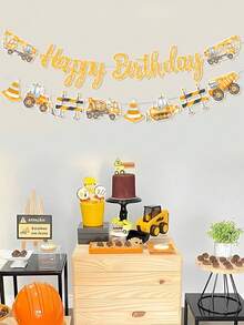 1件裝工程車主題生日派對橫幅，工程車生日派對背景裝飾，工程主題生日派對裝飾，工程車派對背景懸掛橫幅，生日裝飾，居家裝飾，房間裝飾，牆面裝飾，生日派對用品，生日禮物，派對小禮物 - 工程車 - 查看 9