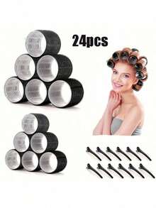 24pcs Curly Hair Styling Set, Includes Hair Clips And Self-Adhesive Curlers, Suitable For Long, Medium, Short Hair And Bangs. DIY Curling Tools, Ideal For Salon Use, Perfect Gift For Back To School Season. - Black - View 13