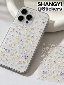 1pc Purple & Yellow Embroidered Floral Decorative Sticker, Gradient Colorful Small Flowers With Light Green Leaves, Realistic Fabric Embroidery Texture, Gentle Pastoral Style, Suitable For Collage, Phone Case Decoration, Water Bottle Sticker, Notebook Embellishment, Compatible With Various Handmade DIY Crafts - Purple and Yellow Embroidered Floral Pattern - View 1