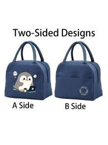1 Pc, Creative Penguin Pattern Printed Insulated Bento Bag, Large Capacity Handheld Lunch Box Bag, Suitable For Office Workers And Travel - one-size - View 8