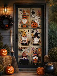 Halloween Goblin Static Window Stickers, Featuring Pumpkin, Ghost, Bat, Skull And Spider Patterns. These Reusable Stickers Are Perfect For "Trick Or Treat", Suitable For Decorating Home Windows, Porches And Indoor Spaces, Ideal For Halloween Parties. - Multicolor - View 7