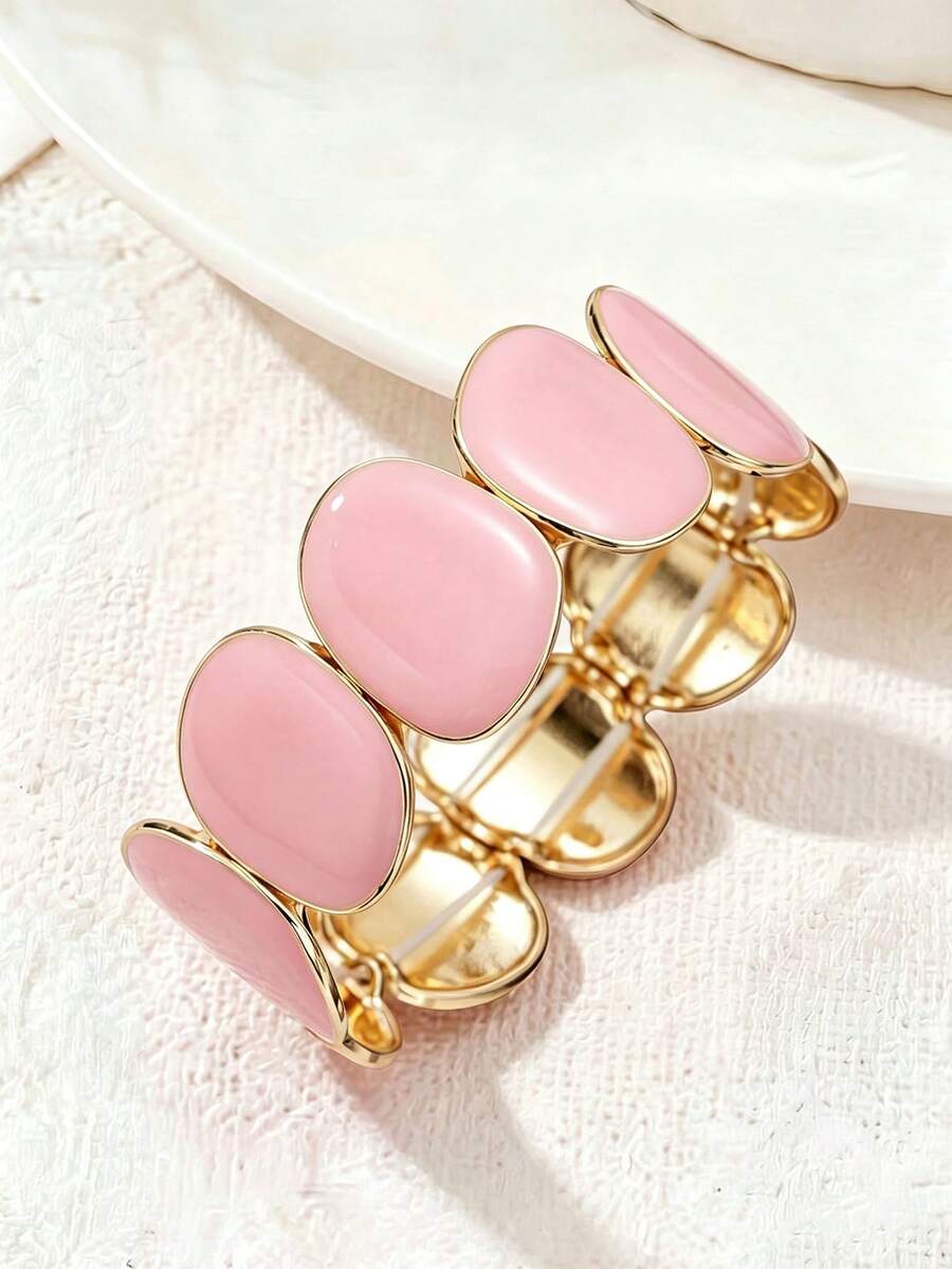 1pc Pink Minimalist Elegant Bracelet Unique Design Luxurious Elegant Women's Bangle Suitable For Daily Wear Gift Accessory - Pink - View 1