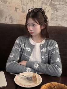 Cardigan Rajut Kasual Manis Gaya Korea Terbaru untuk Musim Gugur/Dingin untuk Wanita, Serbaguna untuk Perjalanan Sehari-hari di Musim Gugur - Grey - View 7
