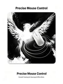 Mouse Pad Gamer Grande com Arte de Asa de Anjo em Tinta Preto e Branco, 3 Tamanhos, Superfície de Tecido Liso, Base de Borracha Antiderrapante, À Prova d'Água, Resistente a Manchas, Borda Costurada com Precisão, Tapete de Mesa para Laptop, PC, Escritório e Jogos - Visão 9