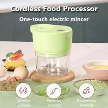 Procesador de alimentos inalámbrico, picadora de alimentos eléctrica multifuncional, cortador de alimentos recargable, picadora de vegetales, utensilio de cocina, adecuado para chiles, carne, especias, cebollas, disponible en tres colores, un imprescindible para el hogar. - Verde - Ver 2