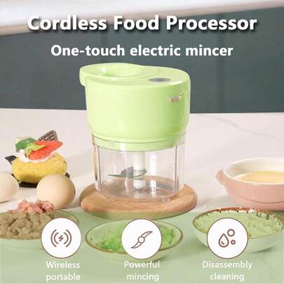 Procesador de alimentos inalámbrico, picadora de alimentos eléctrica multifuncional, cortador de alimentos recargable, picadora de vegetales, utensilio de cocina, adecuado para chiles, carne, especias, cebollas, disponible en tres colores, un imprescindible para el hogar.