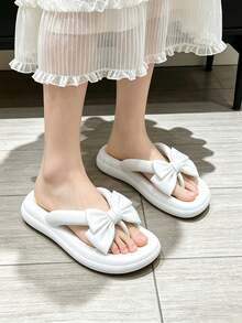 Women's Cute Bow Flip Flops, EVA Summer Sandals, Soft Slippers, Suitable For Beach, Pool, Indoor And Outdoor Use - White - View 3