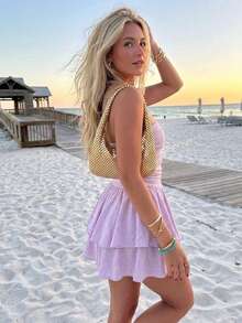 Strapless Tiered Ruffle Back Detail Mini Dress - Purple - View 3