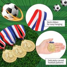 Sports Football Medal, Gold Sports Medal, Event Commemorative Medal Metal Pendant, Durable Material, Suitable For Sports Competitions, Football Matches, School Competitions, Running, Contests, Party Gifts And Team Awards - Embossed Wheat Ear Football Design - View 3