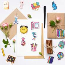 50/100pcs Cute Cartoon School Stationery Stickers, Back To School Globe, Book, Pencil, Backpack, Ruler Decals For Student Planner, Water Bottle, Laptop, Luggage, Scrapbooking, Vision Board - Multicolor - View 5