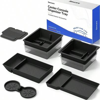 2026 Center Console Organizer Juniper 2025-2026 OEM-Style Fit, Double-Layer Storage With Bottom Trays, Smooth Sliding, Model Y Juniper Accessories, Premium/Performance Only