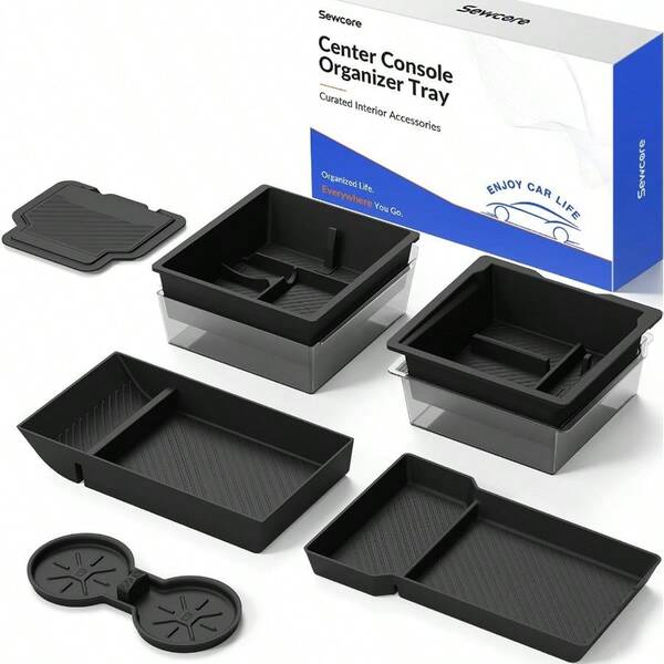 2026 Center Console Organizer Juniper 2025-2026 OEM-Style Fit, Double-Layer Storage With Bottom Trays, Smooth Sliding, Model Y Juniper Accessories, Premium/Performance Only
