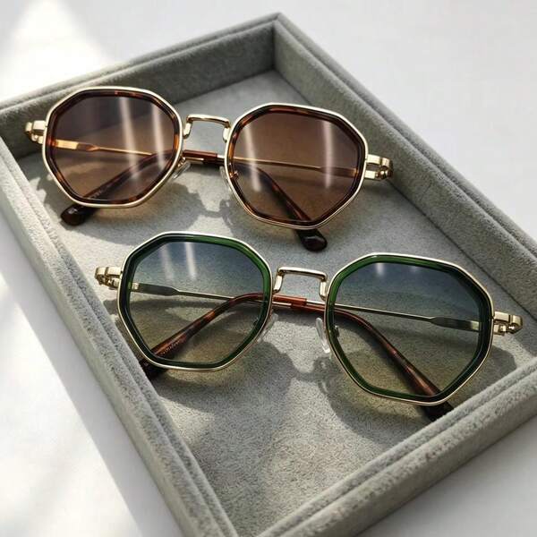 Steampunk Retro Men's Non-Prescription Glasses, Premium European And American Metal Polygon Cross-Border New Style Geometric Pattern Vintage Accessory Eyewear For All Seasons