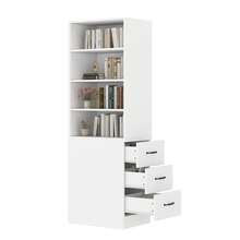 =N880P3183334W 180cmhohes, Extra Narrow Bookcase With Side Drawers - Adjustable Shelves, Interchangeable Left And Right, Suitable For Small Spaces - Bookcase, Living Room - Tall Cabinet - White - View 9