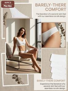 10pcs Seamless Plus Size Women's Thongs, Maillard Color Palette - Soft & Comfortable Nylon Blend Underwear, Low Waist, Elastic Fit, Opaque, Comfortable Underwear | Minimalist Style | Elastic Nylon Blend - Black and White - View 8