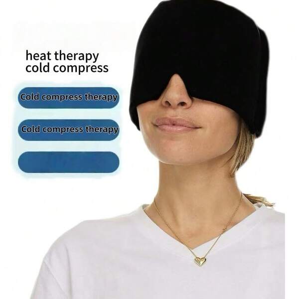 1pc Migraine Mask, Headache Mask, Reusable Migraine Cap, Cooling Cap, Headache Relief Migraine Cap, Migraine Cold Therapy Mask, Headache Relief Cap – Pink & Black