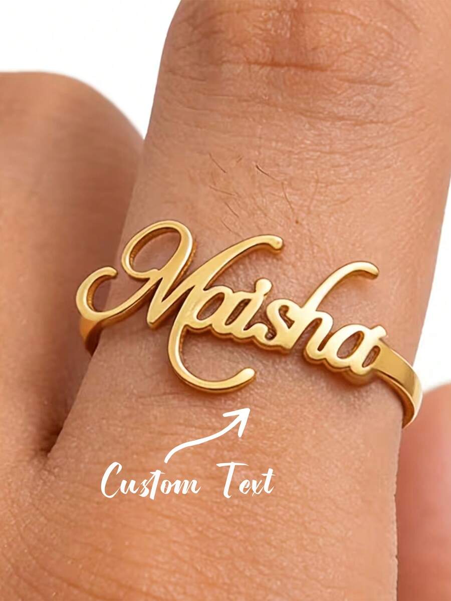 Custom Cursive Name Ring, Adjustable Stainless Steel, Personalized 18K Gold Color, Anniversary Gift Jewelry For Women And Men - As Shown - View 1