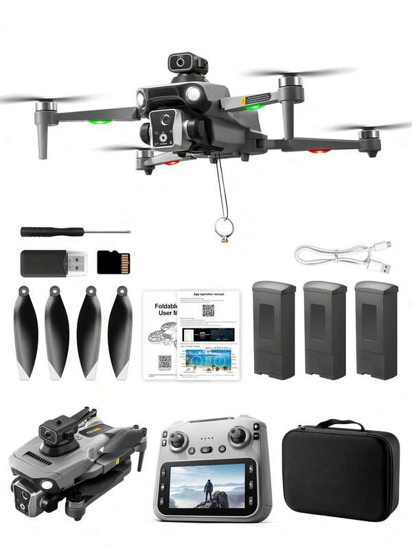 K19 MAX Brushless Aerial Photography Drone With 4.5in Screen Remote, HD Dual Camera, 90° Electric Adjustable Lens, Optical Flow Hover, Smart Obstacle Avoidance, Long Battery Life, Foldable RC Aircraft For Outdoor Shooting, Christmas Birthday Gift
