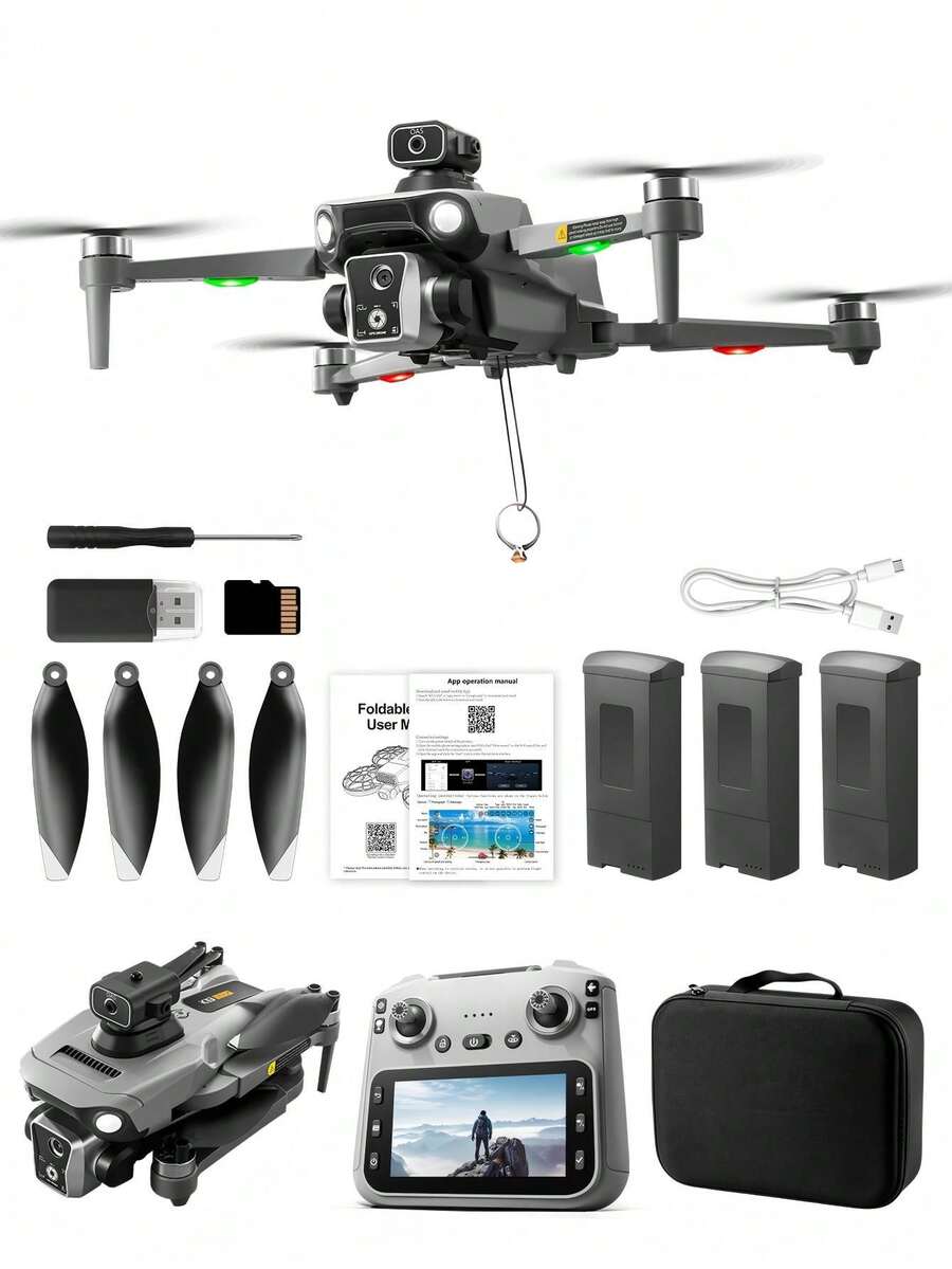 K19 MAX Brushless Drone With 4.5in Screen Remote, HD Dual Camera, 90° Adjustable Lens, Optical Flow Hover, Smart Obstacle Avoidance, Long Battery Life, Foldable RC Quadcopter For Outdoor Photography, Birthday & Christmas Gift - View 1