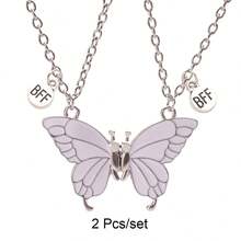 Back To School 2pcs Butterfly Magnetic Pendant Necklace For Girls, Cute Cartoon Colorful Butterfly BFF Necklace, Adjustable Geometric Jewelry Gift, Couple Necklace Accessories - one-size - View 18