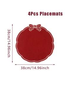 4pcs Red Christmas Linen Placemats, Red Bow Design, 38cm Diameter Round Table Mats, Holiday Party Table Decor, Holiday Tabletop Accessories, Home Kitchen Decoration, Merry Christmas Decoration - Christmas a - View 12