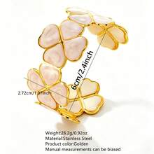 1 buah Gelang Bangle Terbuka Stainless Steel Enamel Desain Daun Semanggi Empat Daun Minimalis untuk Wanita, Cocok untuk Liburan, Kencan, atau Sebagai Hadiah Liburan untuk Teman - Yellow Gold - View 14