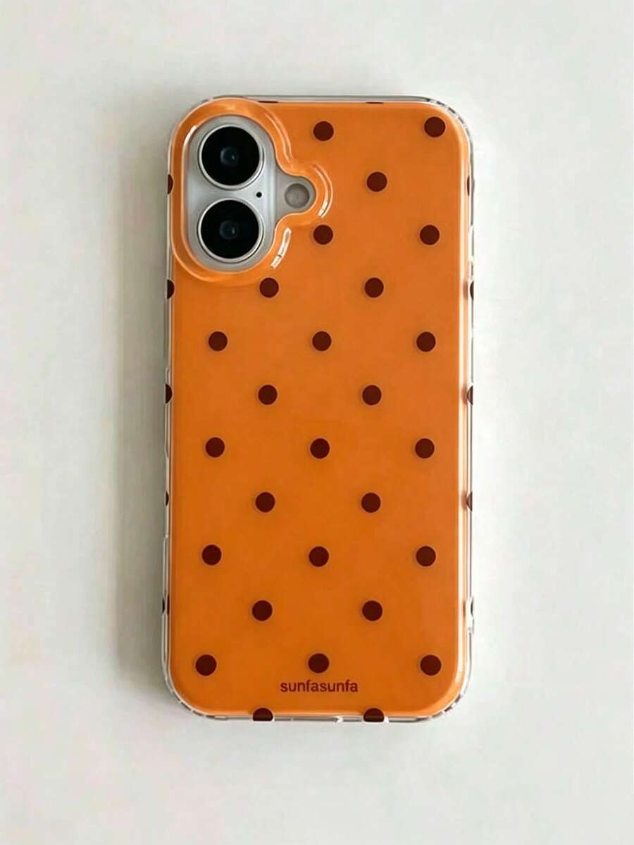 時尚手機殼,極簡可愛設計,黑白波點圖案,適用於 iPhone 11 至 17 系列,包含 Pro Max 版本 - 亮橙色 - 查看 1