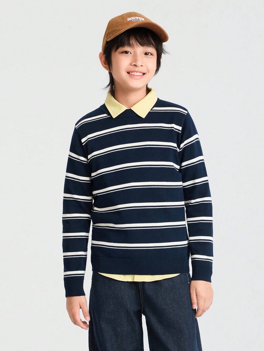 Balabala Kids Knit Sweater Soft Pullover Top Matching Family Style Comfortable Autumn Winter Wear - Blue and White - View 1