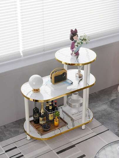 Super life A Three-Tier Open Side Table Made Of Composite Wood; It Is Easy To Assemble And Space-Saving, Making It Ideal For Living Rooms, Bedrooms, And Apartments.