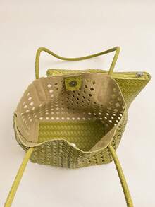 Retro Versatile Simple Solid Color Tote Bag, Niche Design Personalized Hollow Shoulder Bag, Equipped With Small Bags In The Same Color Series, - Green - View 11