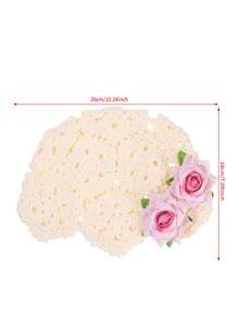 1 pieza Gorro turbante boho de ganchillo floral con tejido calado, gorro para el cabello con rosa roja, rosa rosa y lirio blanco, accesorios para el cabello para mujer, envoltura para la cabeza para vacaciones en la playa - Multicolor - Ver 5