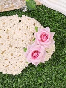 1 pieza Gorro turbante boho de ganchillo floral con tejido calado, gorro para el cabello con rosa roja, rosa rosa y lirio blanco, accesorios para el cabello para mujer, envoltura para la cabeza para vacaciones en la playa - Multicolor - Ver 11