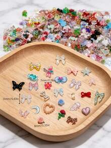 Aprox. 1100 piezas/100g de dijes mixtos para arte de uñas, estilo sexy con perlas, corazones, lazos y decoración de dibujos animados, accesorios de arte de uñas con flores, material de resina con forma de corazón de rosa, adecuado para joyería DIY, arte de uñas u otros accesorios decorativos, estilos aleatorios - aleatorio - Ver 8