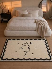 1pc Abstract Line Art Moon Face Area Rug Minimalist Black White Celestial Boho Aesthetic One Line Star Moon Print Modern Rug For Living Room Bedroom Home Decor Neutral Aesthetic Housewarming Gift For Women Girls Floor Carpet Mat - Black and White - View 15