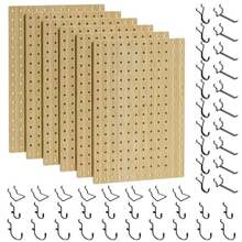 Bamboo Pegboard Organizer Set, 6 Panels 16"X12" With 48 Hooks -Friendly Wall Mounted Storage Rack For Tools, Crafts And Office Natural Bamboo Pegboard System With Accessories - Natural Bamboo - View 3
